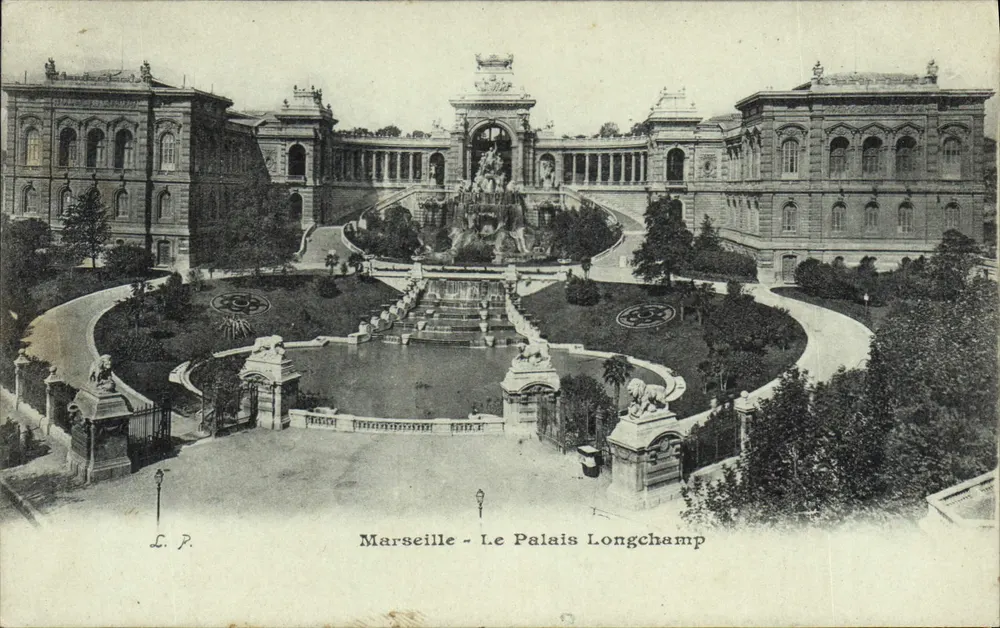 Marselha - O Palácio Longchamp — vista do jardim e da fonte — L.P. editor - Frente