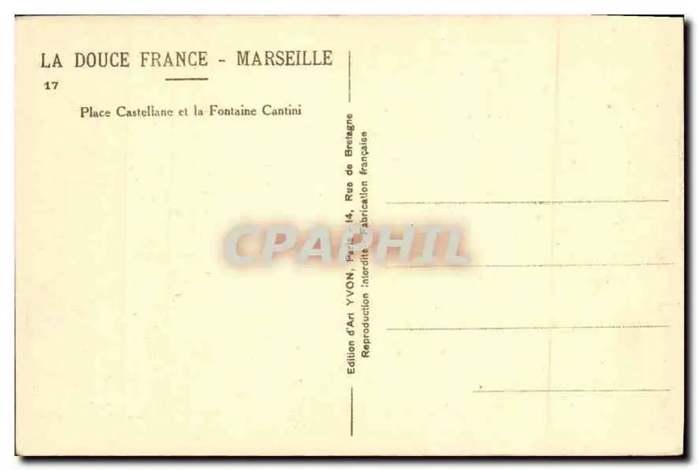 Place Castellane und die Fontaine Cantini — Marseille — Edition YVON, Paris - Rückseite