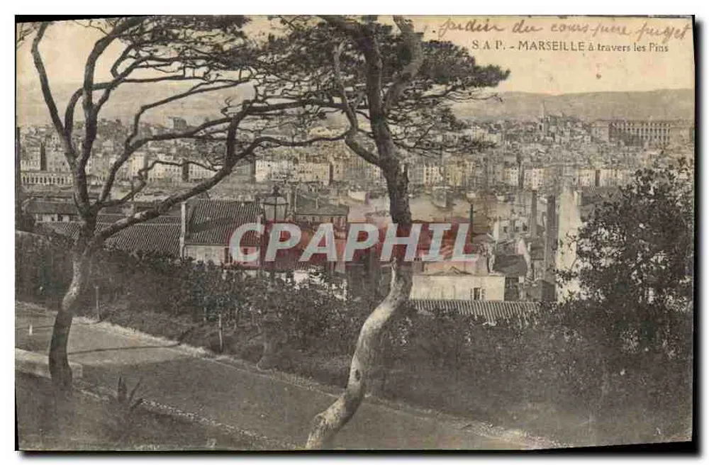 Vista de Marselha através dos Pins — S.A.P. — Jardim do Cours Juin Fuguet - Frente