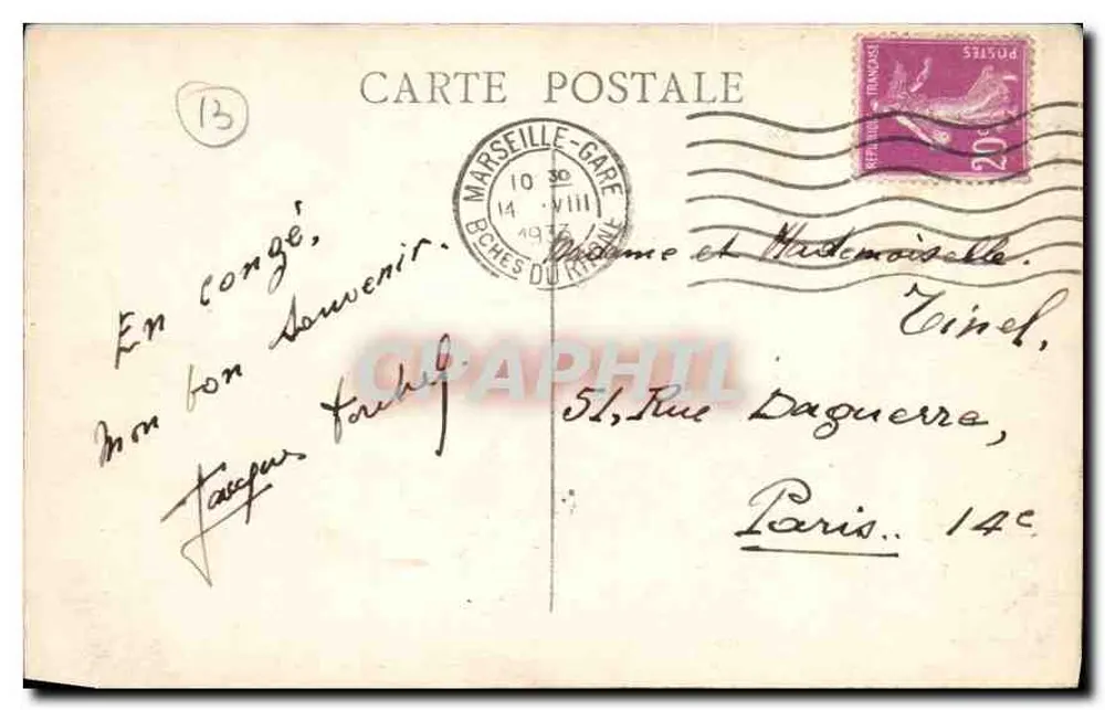 Marseille — O Palácio Longchamp — Editor não identificado, número de série não visível - Verso
