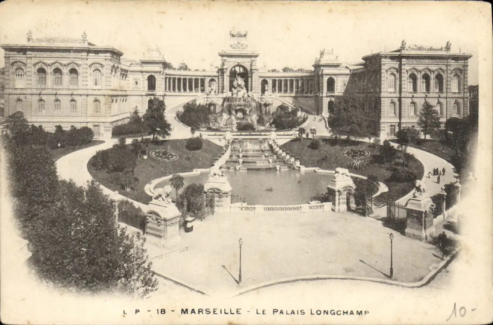 Marseille - O Palácio Longchamp — vista do jardim e da fonte — editor L.P. n°18 - Frente