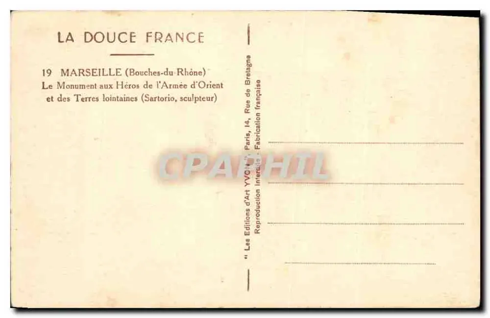 Denkmal für die Helden der Armee des Ostens und der fernen Länder — Marseille — Yvorj - Rückseite