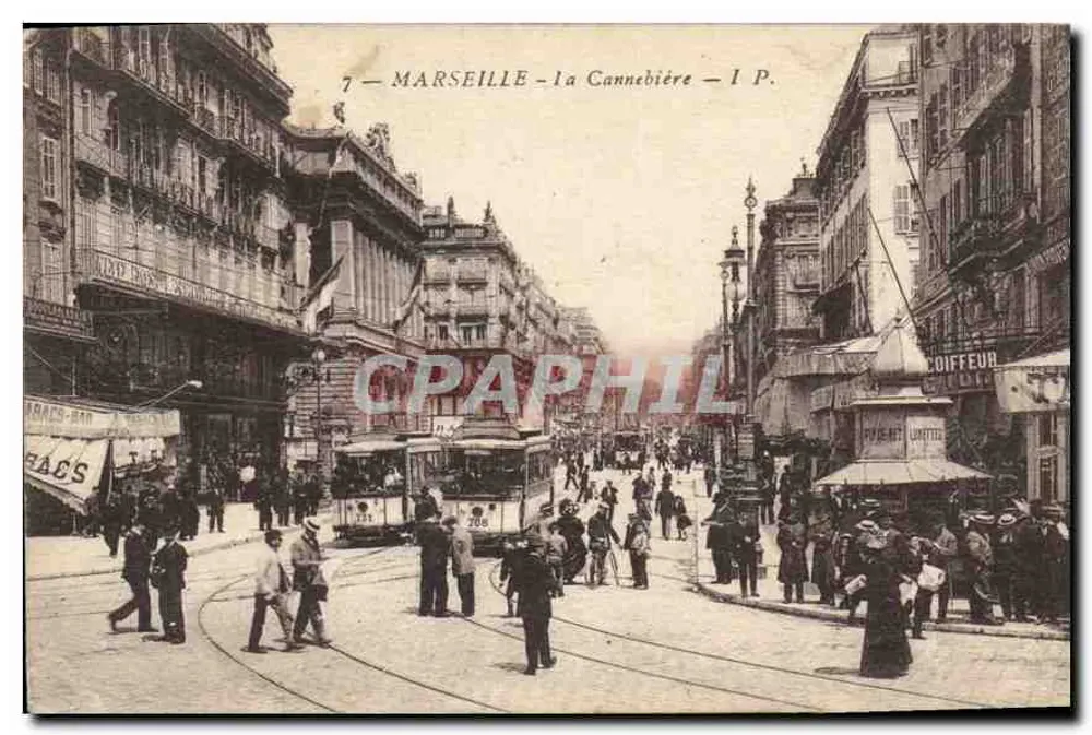 MARSEILLE - de Canebière — uitzicht op de straat met tram — uitgever P. Diffeur - Voorkant