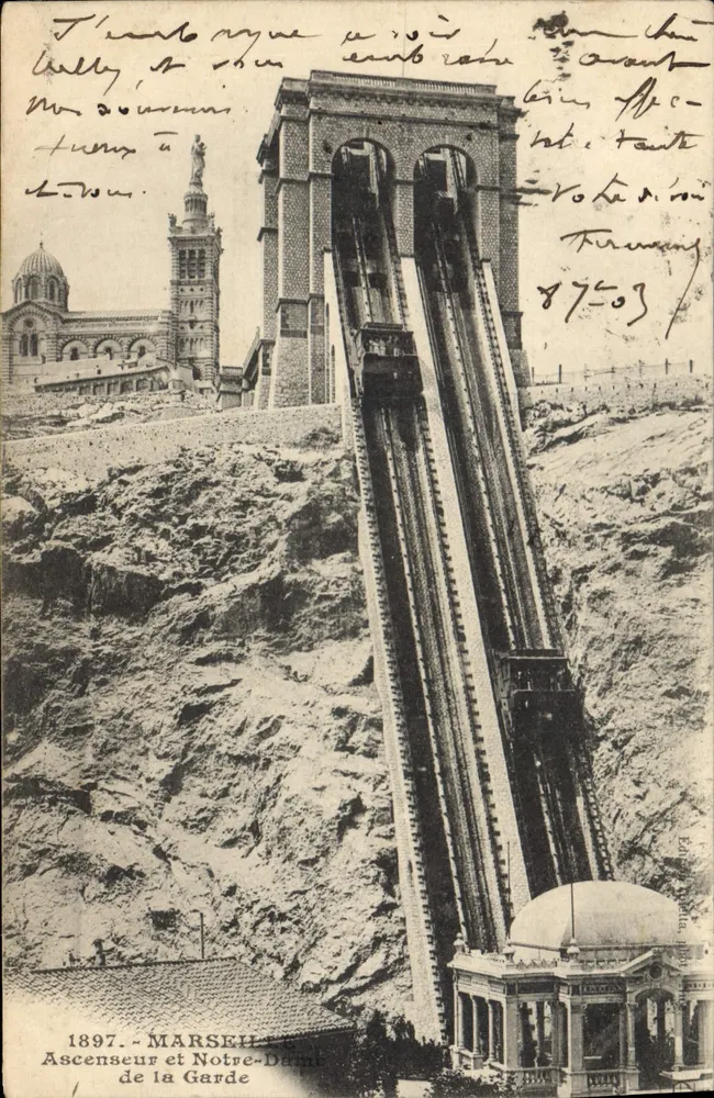 Aufzug und Notre-Dame de la Garde — Marseille — 1897 - Vorderseite