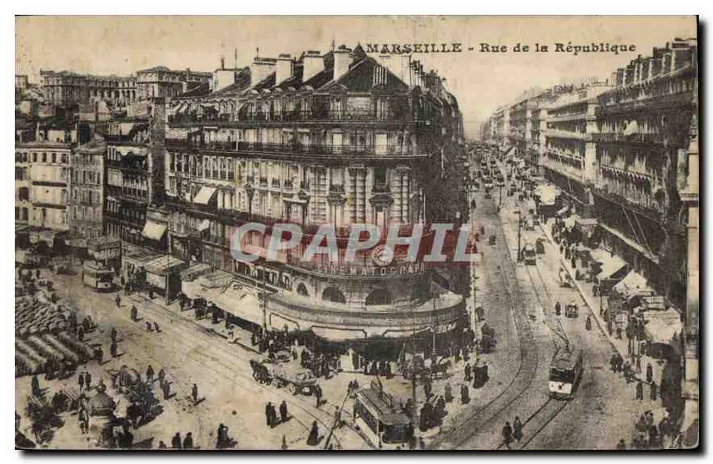 MARSEILLE - Rue de la République — vista urbana com trêmio — editor não identificado - Frente