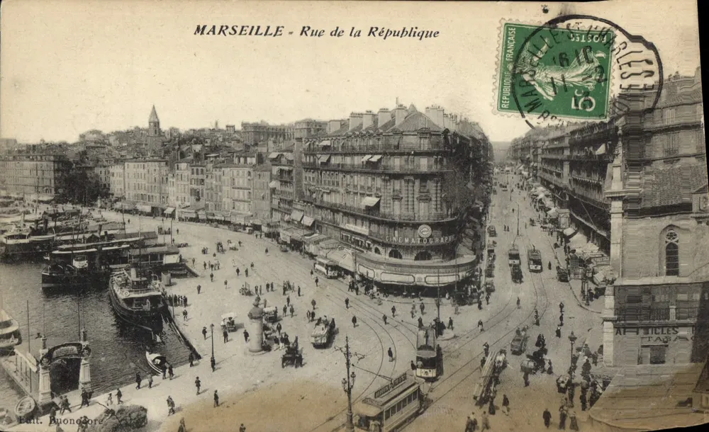 Marselha - Rue de la République — vista panorâmica com cinema e quai — editor Bart. Buongore - Frente