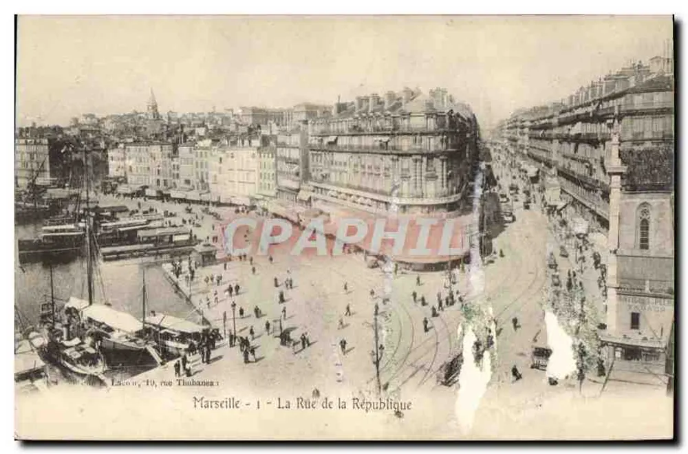 Marsella - La Rue de la République — vista aérea — editor Lacom, 10, rue Thubanet - Anverso