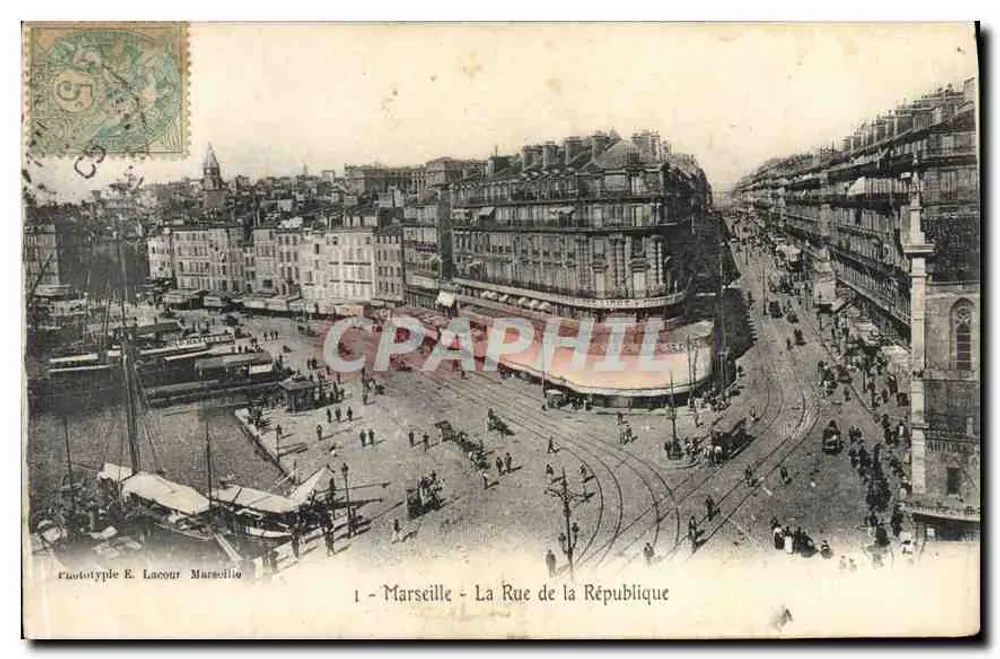 Marselha - A Rue de la République — Fototipia E. Lacour, Marselha, n°1 - Frente