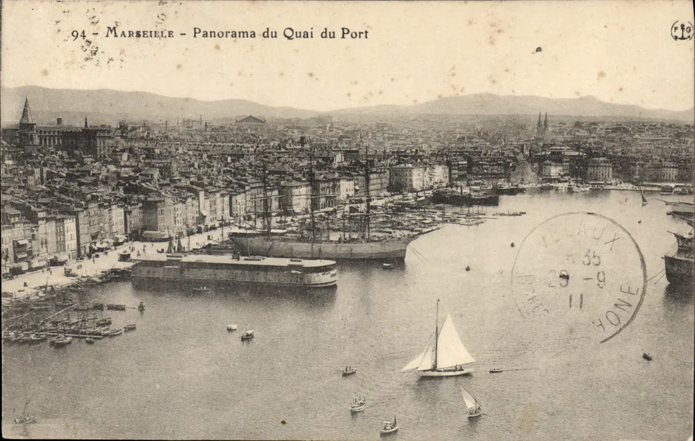 Marseille - Panoramablick vom Hafenquai — Verlag Vellaux, Nr. 94 - Vorderseite