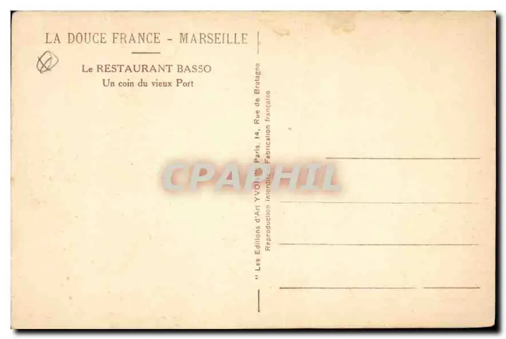 Le Restaurant Basso — Ein Stück des alten Hafens — Les Éditions d'Art YVO, Paris - Rückseite