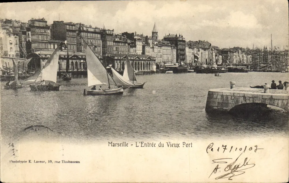 Marseille — Der Eingang zum Alten Hafen — Phototypie E. Lacour, 19, rue Thubaneau — Nr. 54 - Vorderseite