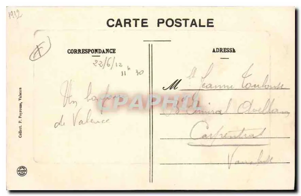 Valência - Monumento de Émile Augier — editor P. Peyrouze, número de série não visível - Verso