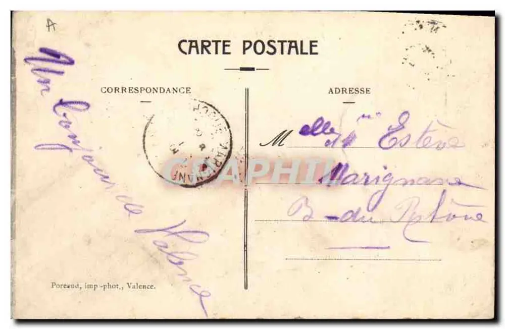 Valência - Estátua de Émile-Augier — editor Poreaud, imp.-fot., Valência - Verso