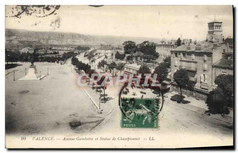 Valence — Avenida Gambetta e Estátua de Championnet — LL - Frente