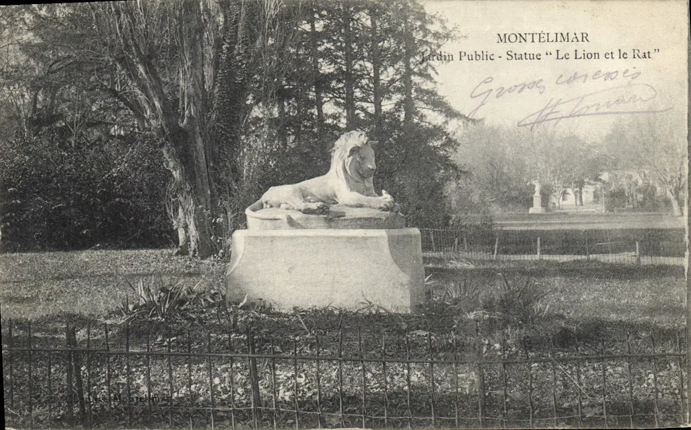 Montélimar - Öffentlicher Garten - Statue "Der Löwe und der Rat" - Vorderseite