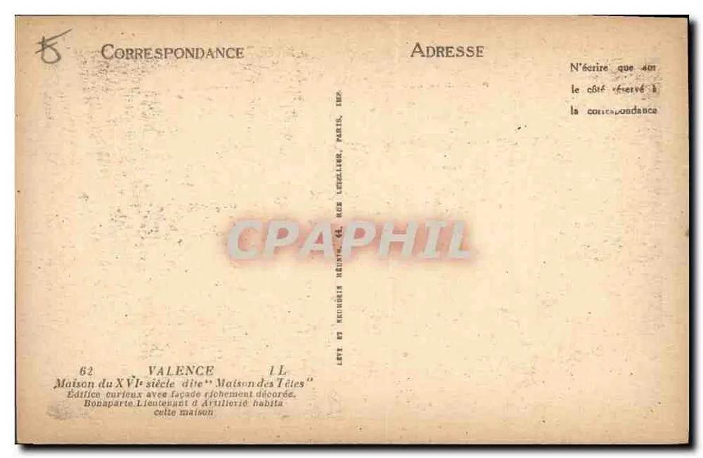 Valence — Haus der Köpfe — Verlag: L. Aubert, Nr. 62 - Rückseite