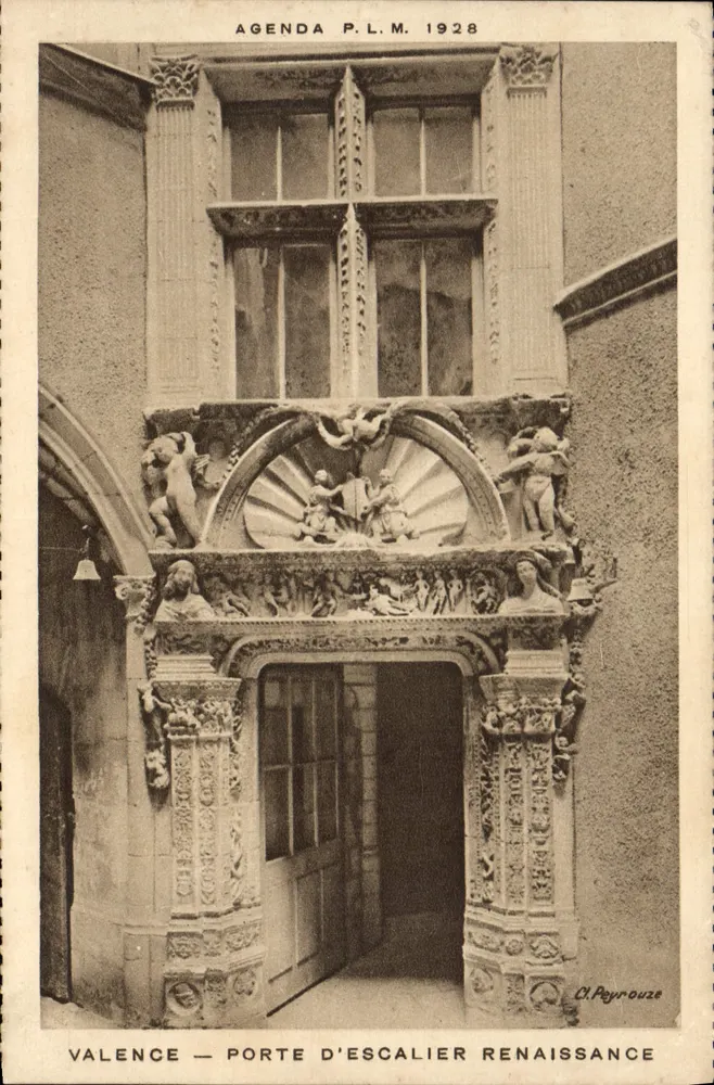 Valence — Porte d'escalier Renaissance — Cl. Peyrouze, Agenda P.L.M. 1928 - Frente