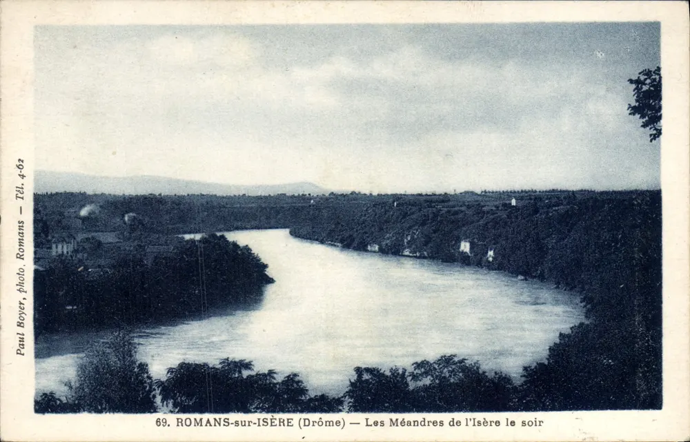 ROMANS-sur-ISÈRE (Drôme) — Les Méandres de l'Isère le soir — Paul Boyer, photo. Tél. 4-62 - Vorderseite