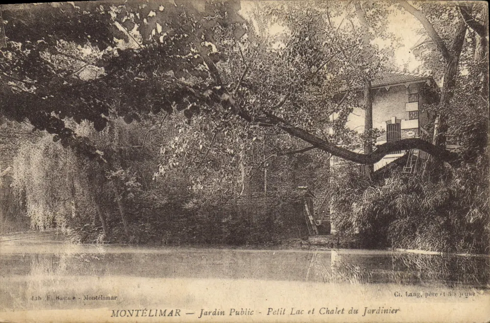Montélimar — Öffentlicher Garten — Kleiner See und Gärtnerhäuschen — Gi. Lang, Vater und Sohn, Drucker - Vorderseite
