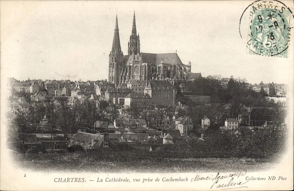 Chartres — La Cattedrale, vista presa da Cachembach — Marc Leauncoup, Collections ND Phot - Recto