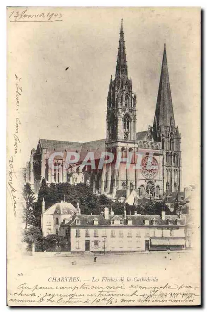 Chartres — Widok na Strzały Katedry — Wydawca Graphiti, nr 25 - Awers