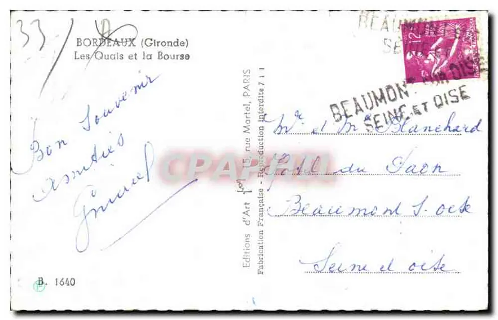 Bordeaux — Os Quais e a Bolsa — Edições d'Art, Paris - Verso