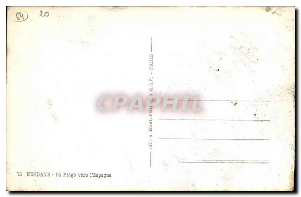 Hendaye - A Praia em direção à Espanha — C.A.P. — 73 - Verso