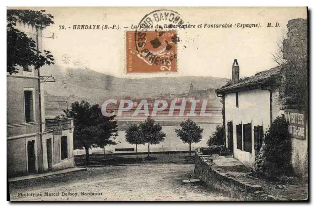 Hendaye (B.-P.) — Ansicht der Place du Damarcadère und Fontarabie (Spanien) — Phototypie Marcel Delboy, Bordeaux - Vorderseite