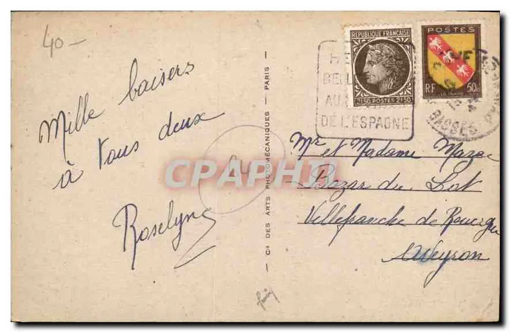 Hendaye — Hotel Haiçabia — CI dos Arts Mecânicos, Paris - Verso