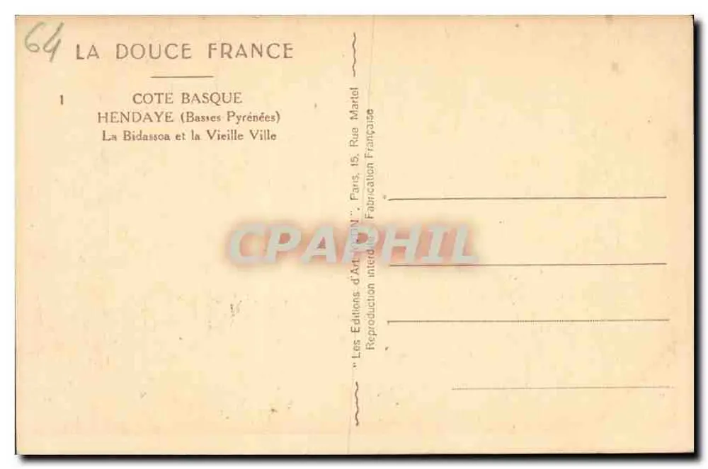 Hendaye (Basses Pyrénées) — La Bidassoa und die Altstadt — Éditions d'Art Matel, Paris - Rückseite