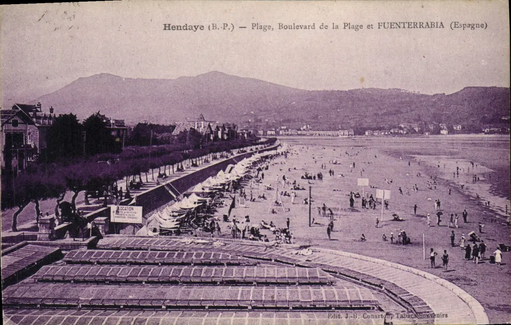 Hendaye (B.P.) — Strand, Boulevard de la Plage und FUENTERRABIA (Spanien) — Edit. J.-B. Cournot, Tabac Souvenirs - Vorderseite