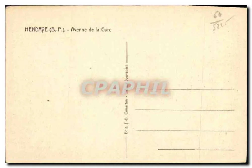 Hendade (B.P.) — Avenida da Estação — J.-B. Courtou - Recordações - Verso
