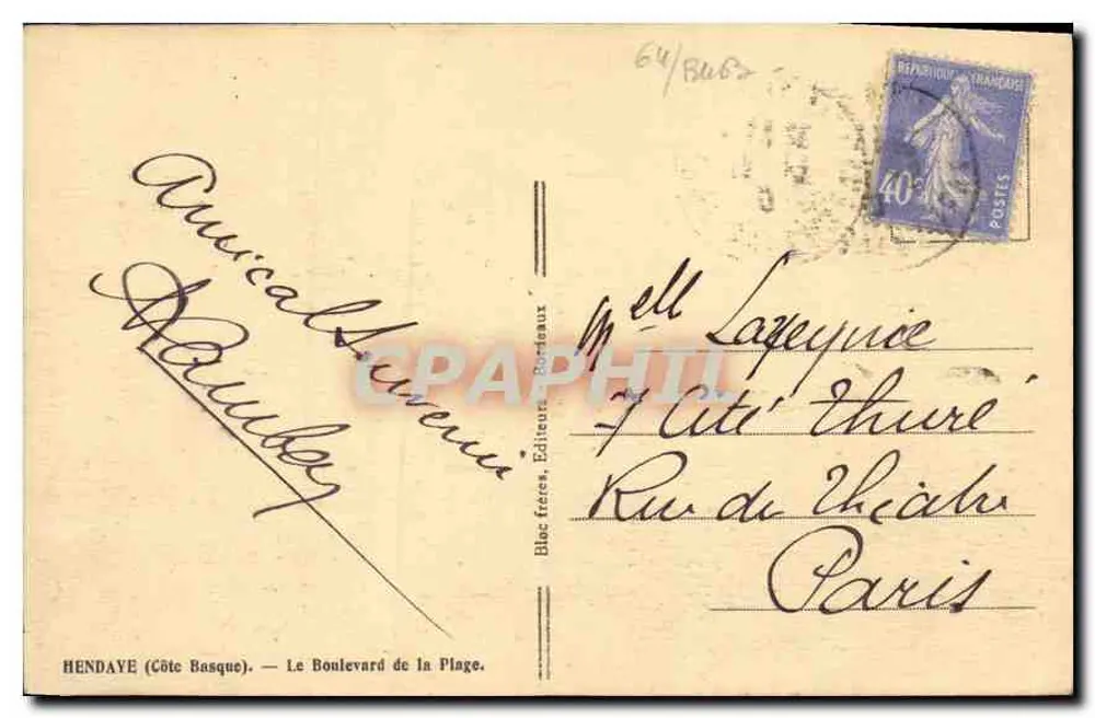 Hendaye — Abertura dos Banhos em 12 de Junho — Tito - Verso
