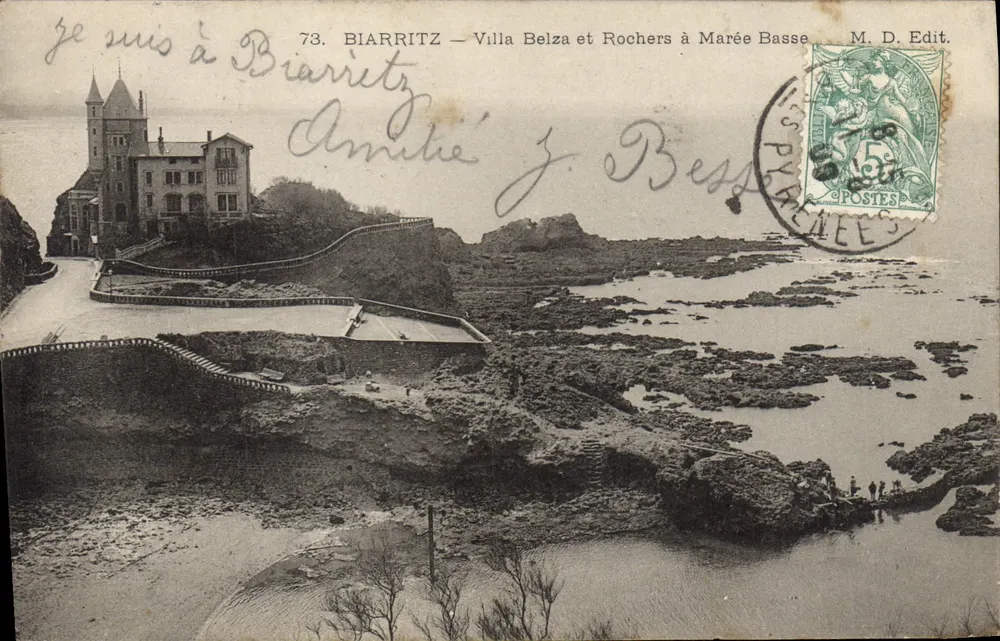Biarritz — Villa Belza e Rochers à Marée Basse — M. D. Edit. - Frente