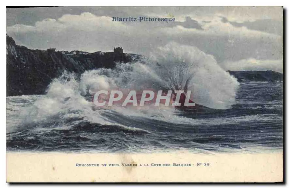 Begegnung zweier Wellen an der Côte des Basques — Pittoreskes Biarritz — Nr. 36 - Vorderseite