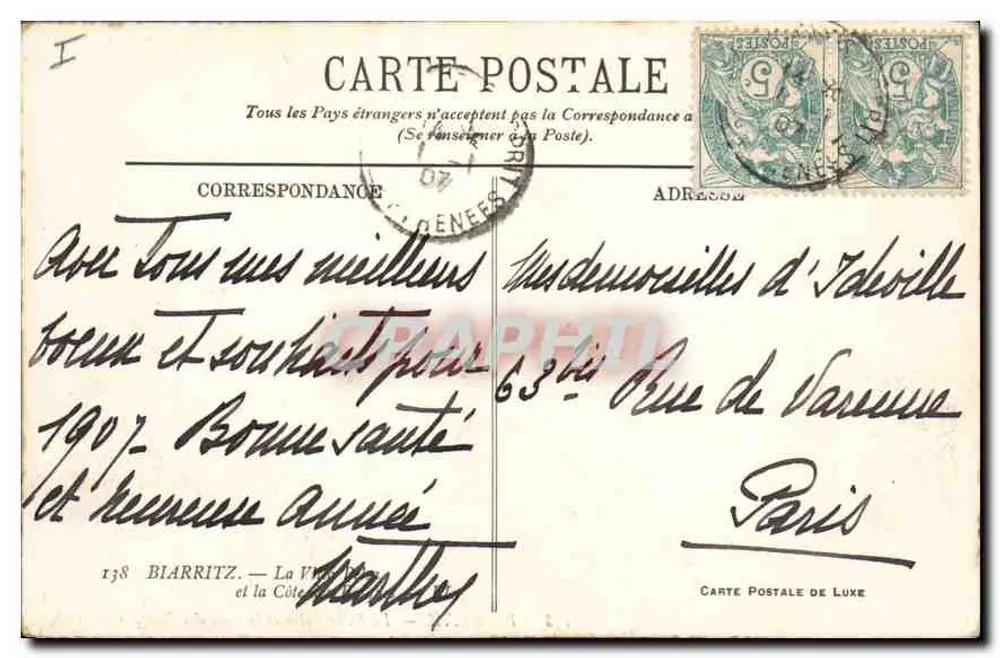 Biarritz — A Villa Brina e a Costa dos Bascos — Carta Postal de Luxo - Verso