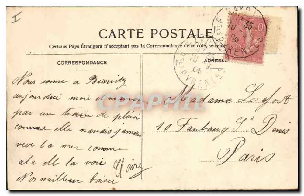 Biarritz - Welle auf der Digue du Rocher de la Vierge — Verlag Lulliner & Cie, NANCY, n°52 - Rückseite