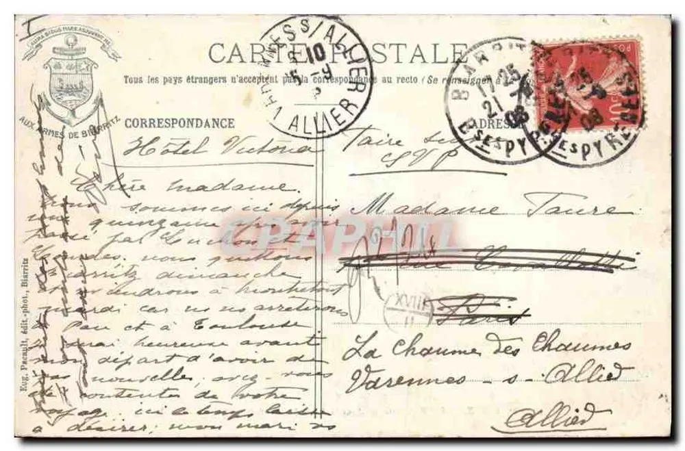 Biarritz - Wellenwirkung während des Sturms, vor dem Hotel d'Angleterre — Verleger: Eug. Pernault, Nr. 52 - Rückseite