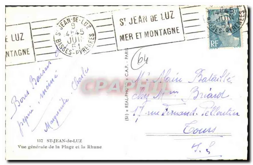 Allgemeiner Blick auf den Strand und die Rhune — Saint-Jean-de-Luz — Verlag C.A.P. Nr. 157 - Rückseite