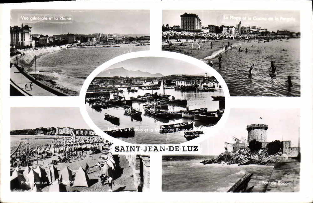 Saint-Jean-de-Luz — Vista geral, praia, porto, cassino e forte — Edições Caby, Nantes - Frente