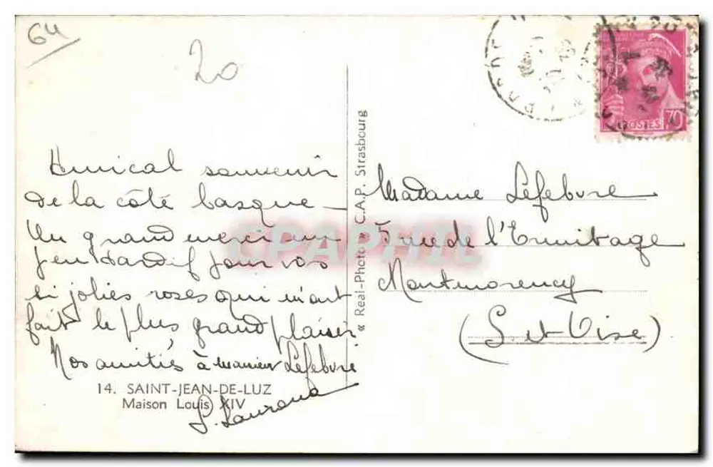 Saint-Jean-de-Luz — Casa de Louis XIV — C.A.P. Strasbourg - Verso