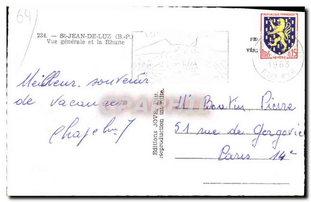 St-Jean-de-Luz — Vista geral e a Rhune — Éditions JOVE, n°234 - Verso