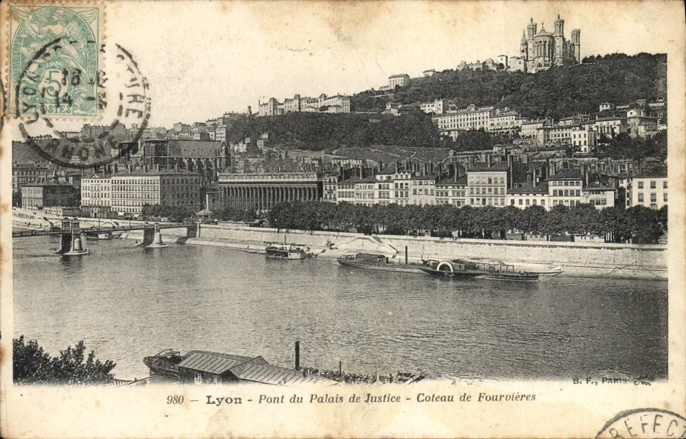 Lyon - Brücke des Palasts der Gerechtigkeit - Fourvières-Hügel — B. F., Paris, n° 980 - Vorderseite