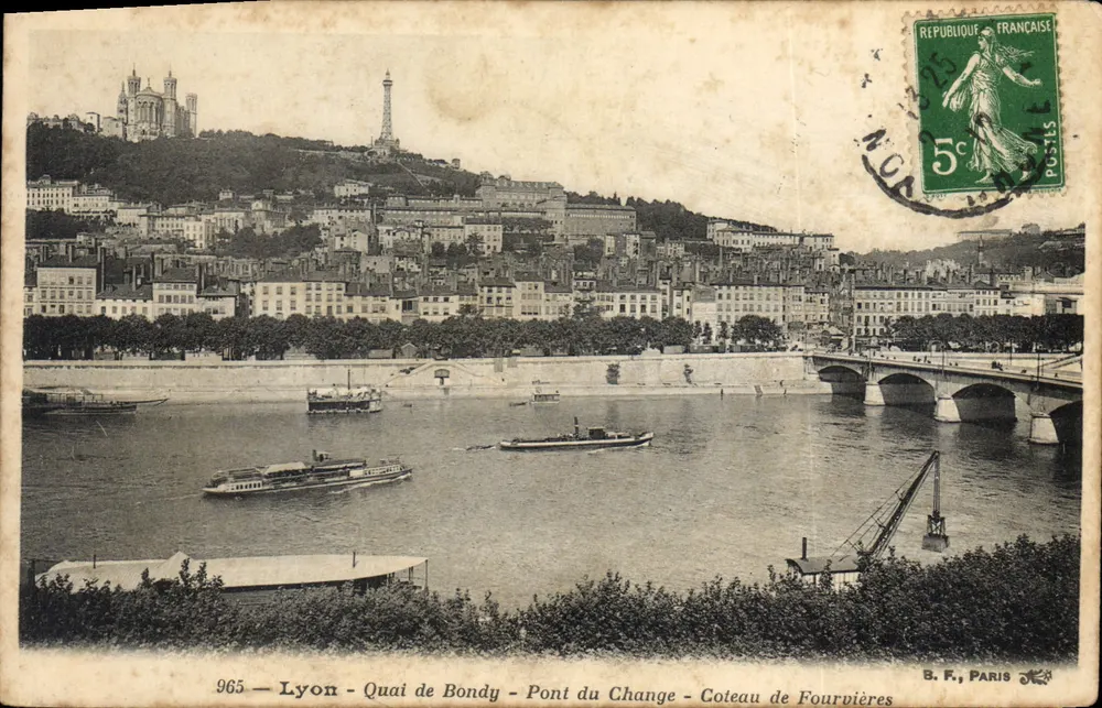 Lyon — Quai de Bondy — Pont du Change — Coteau de Fourpières — B. F., Paris, Nr. 965 - Vorderseite