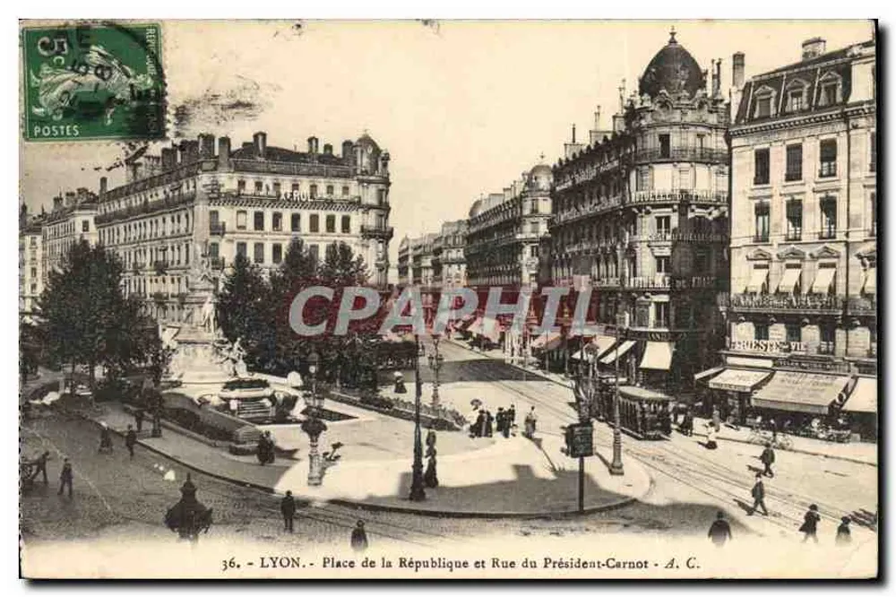 LYON - Place de la République und Rue du Président-Carnot — Verlag A. C., n° 36 - Vorderseite