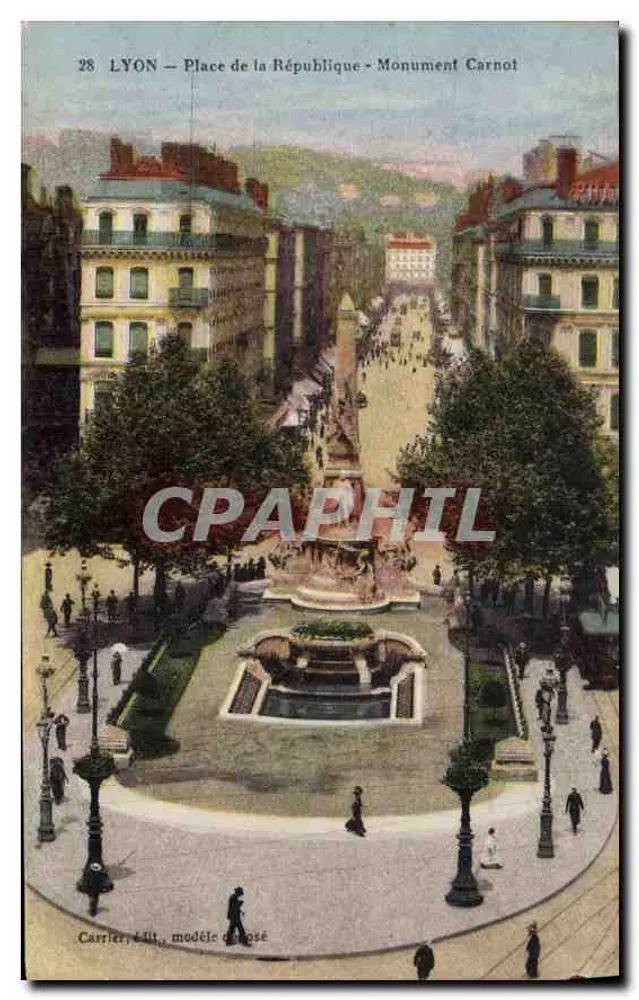LYON — Praça da República — Monumento Carnot — Editor Carrier, modelo depositado - Frente