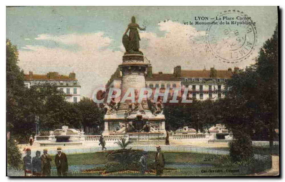 LYON — La Place Carnot und das Denkmal der Republik — Carricé édit., Dépôt - Vorderseite
