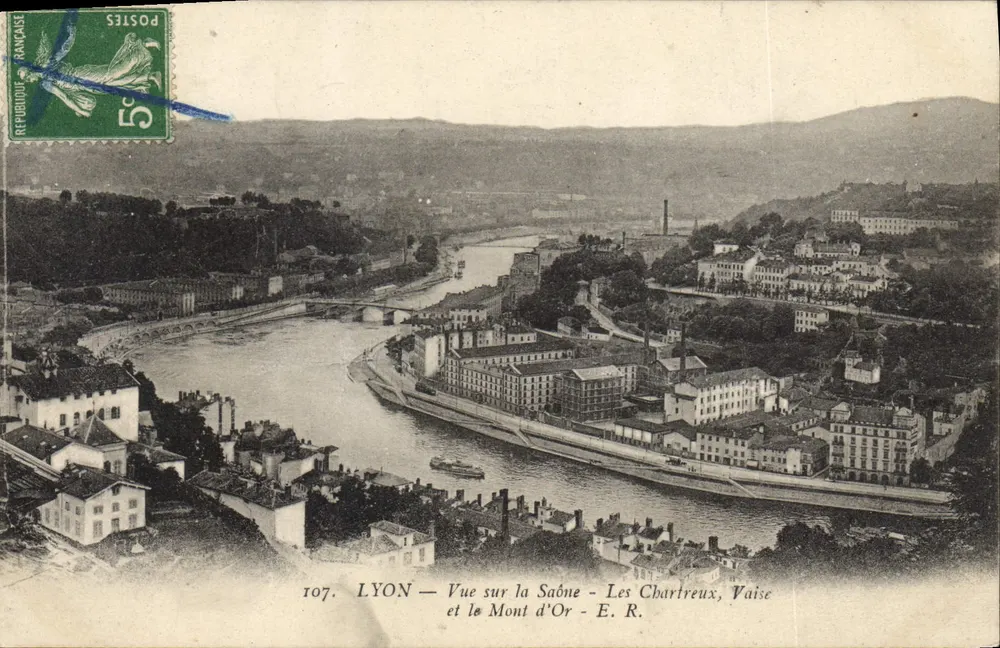 LYON — Blick über die Saône — Les Charteaux, Vaise und der Mont d'Or — E. R. — n° 107 - Vorderseite