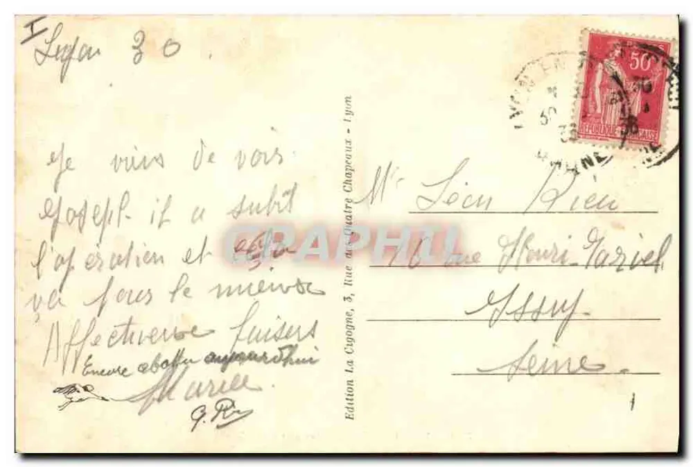 LYON — Perspectiva sobre o Rio Ródano — Edição La Cigogne, n° 282 - Verso