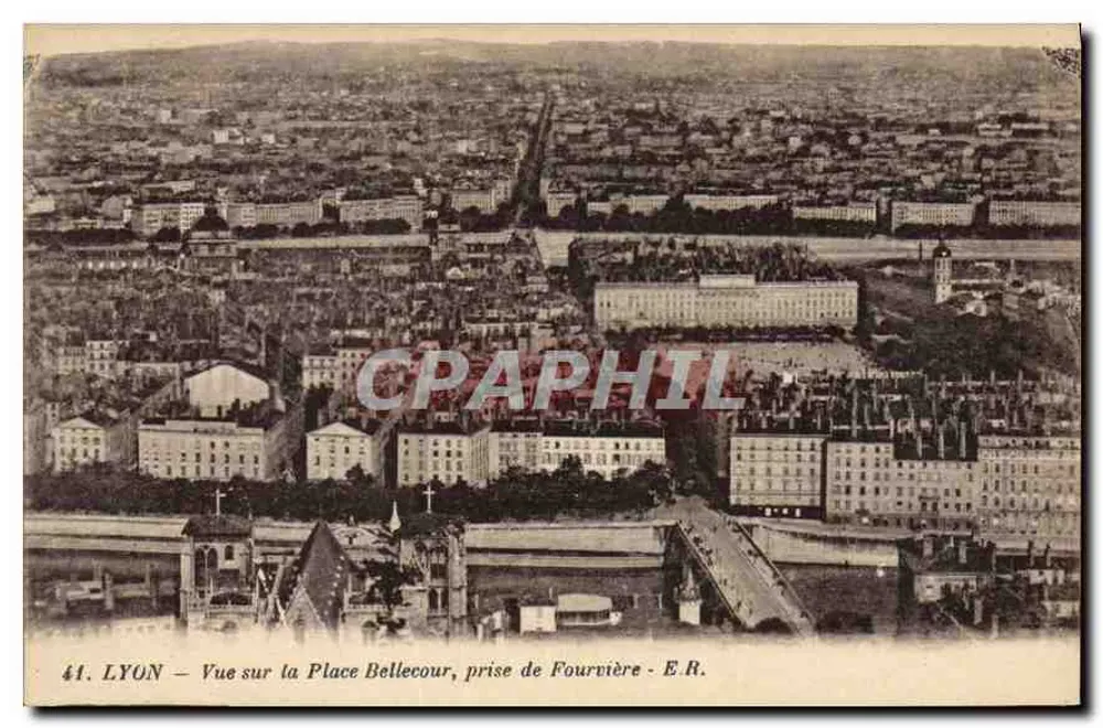 LYON — Ansicht der Place Bellecour, aufgenommen von Fourvière - E.R. n°41 - Vorderseite